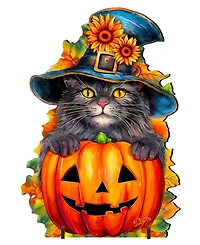 Designocracy Black Cat with Pumpkin Outdoor Decor