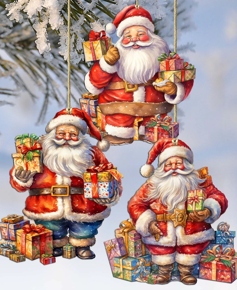 Designocracy Santa's Gifts Wooden Ornaments, Set of 3