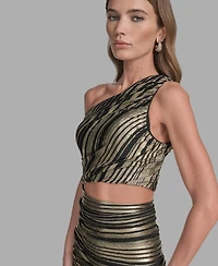 Bcbg Women's Striped Asymmetrical One Shoulder Midi Dress