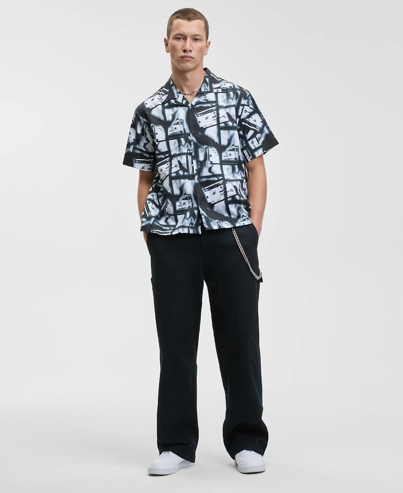 Mode of One Men's Relaxed Fit Short Sleeve Abstract Print Button-Front Camp Shirt, Macy's Exclusive