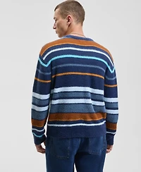 Mode of One Men's Relaxed Fit Long Sleeve Fuzzy Striped Crewneck Sweater, Macy's Exclusive