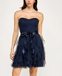 pear culture Women's Strappy Solid Mesh Petal Dress