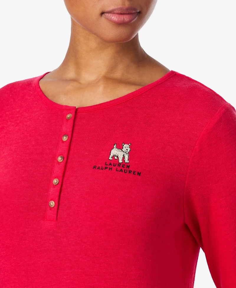 Lauren Ralph Women's Henley Neck and Long Pant Pajama Set