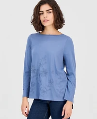 Style & Co Women's Embroidered Boat-Neck Long-Sleeve Top, Macy's Exclusive