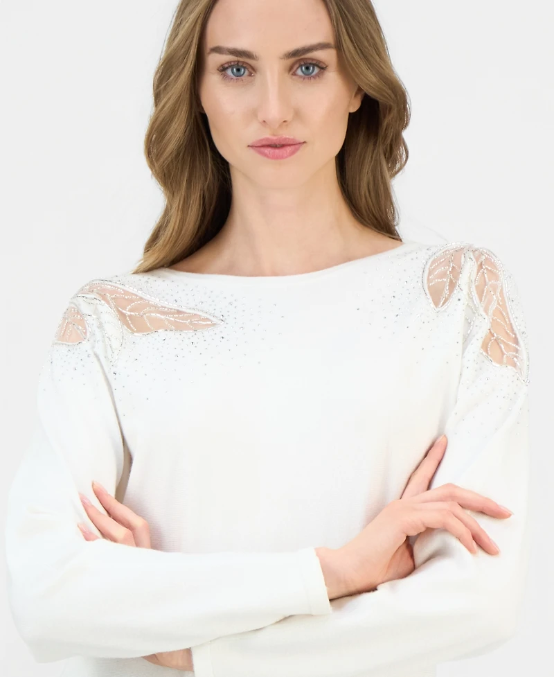 T Tahari Women's Lace-Inset Dolman-Sleeve Sweater