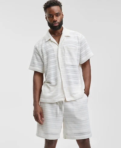 Mode of One Men's Relaxed Fit Short Sleeve Knit Button-Front Camp-Collar Sweater, Macy's Exclusive