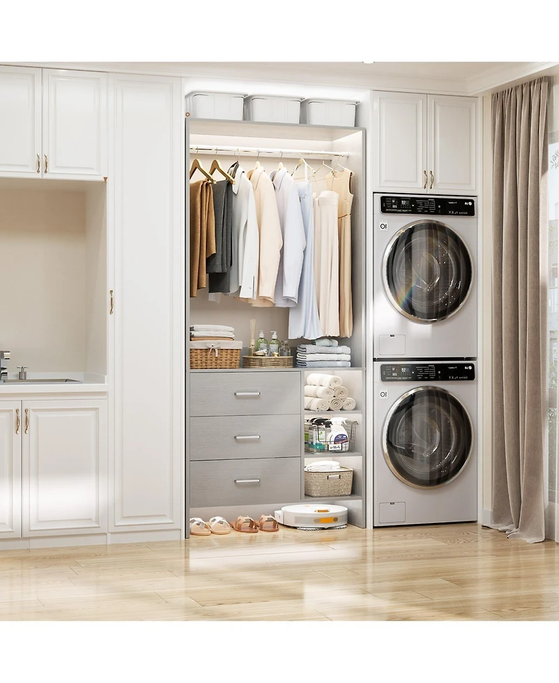 30" Freestanding Closet Organizer with Hanging Rods and Drawers, System Storage Shelves