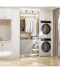 30" Freestanding Closet Organizer with Hanging Rods and Drawers, System Storage Shelves