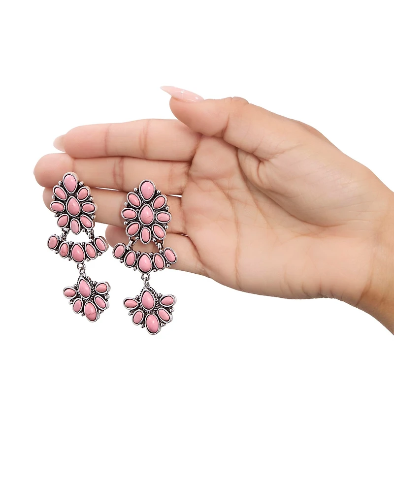 Jessica Simpson Pink Stone Statement Drop Earrings in Floral Shape
