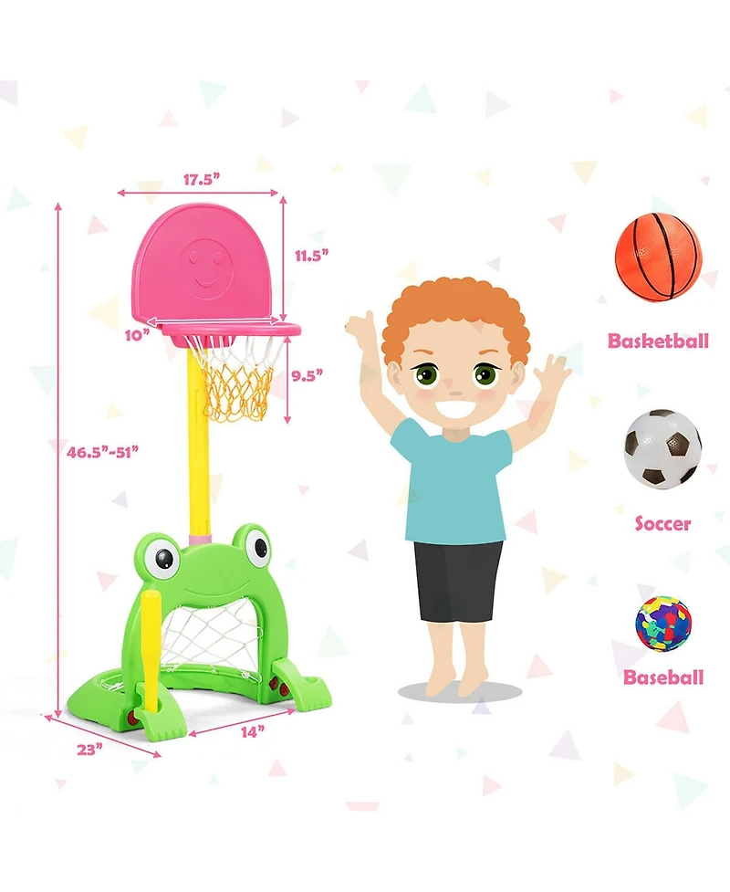 3-in-1 Kids Basketball Hoop Set Adjustable Sports Activity Center w/Balls