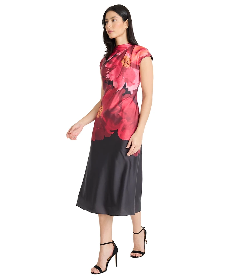 Maggy London Women's Printed Cap Sleeves Midi Dress