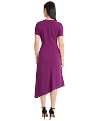 Maggy London Women's Asymmetrical Short Sleeves Midi Dress