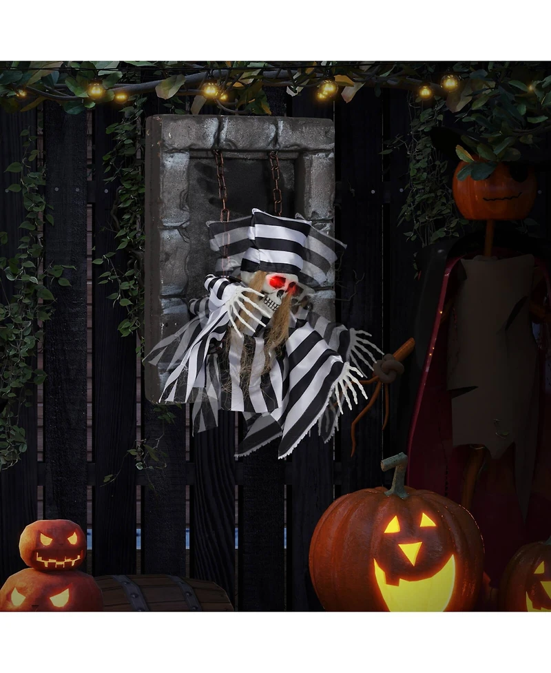Animated Halloween Decoration 18” Hanging Skull Prisoner with Light-up Eyes