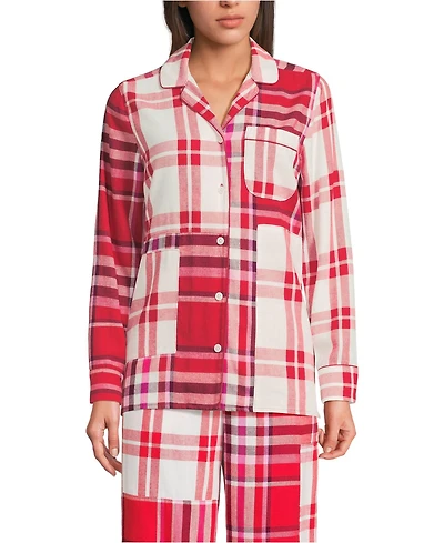 Lands' End Women's Long Sleeve Flannel Patchwork Pajama Top