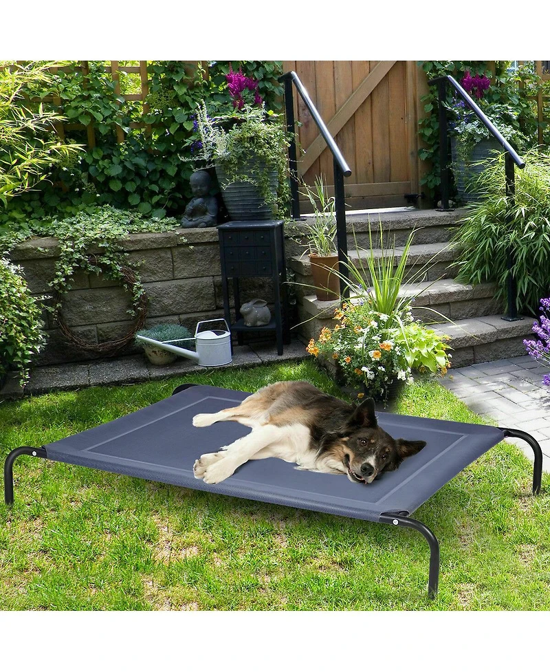 Gymax Large Dog Cat Bed Elevated Pet Cot Indoor Outdoor Camping Steel Frame Mat