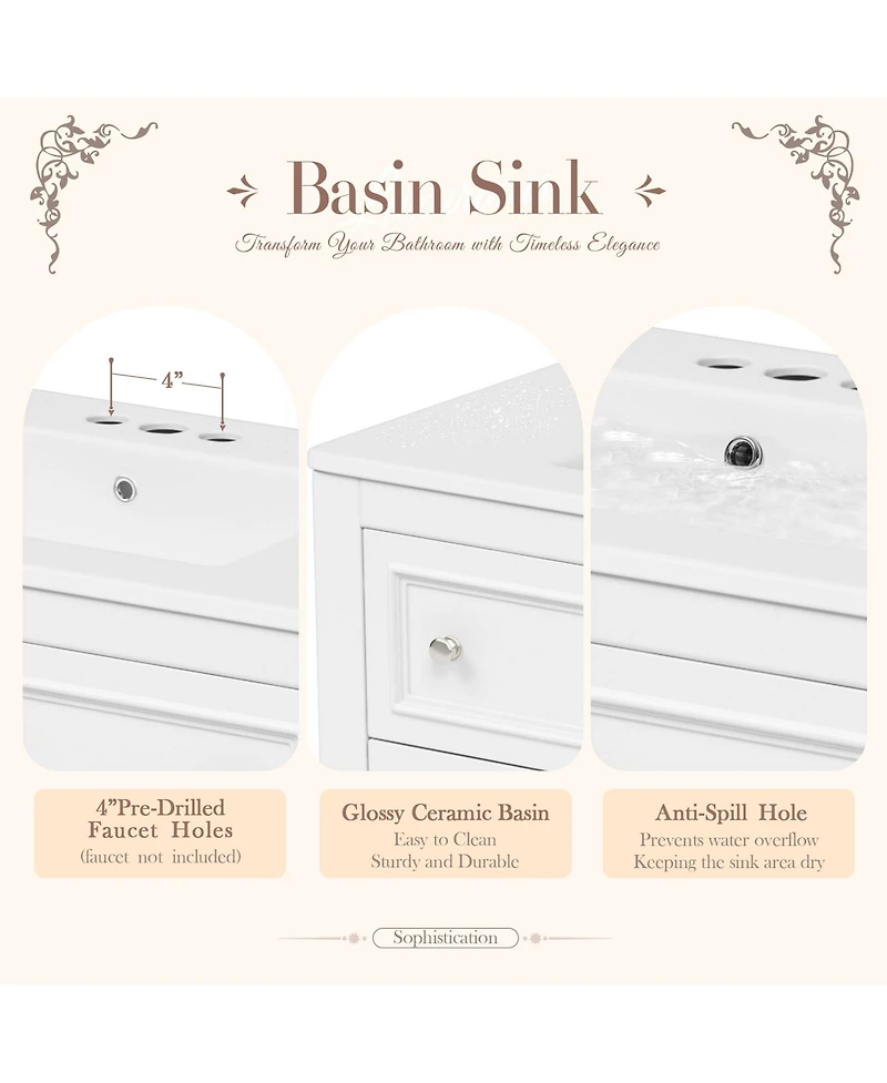 Casainc 36-Inch Bathroom Vanity with Mirror Cabinet, Adjustable Shelves, 4 Drawers & Solid Wood Storage Cabinet