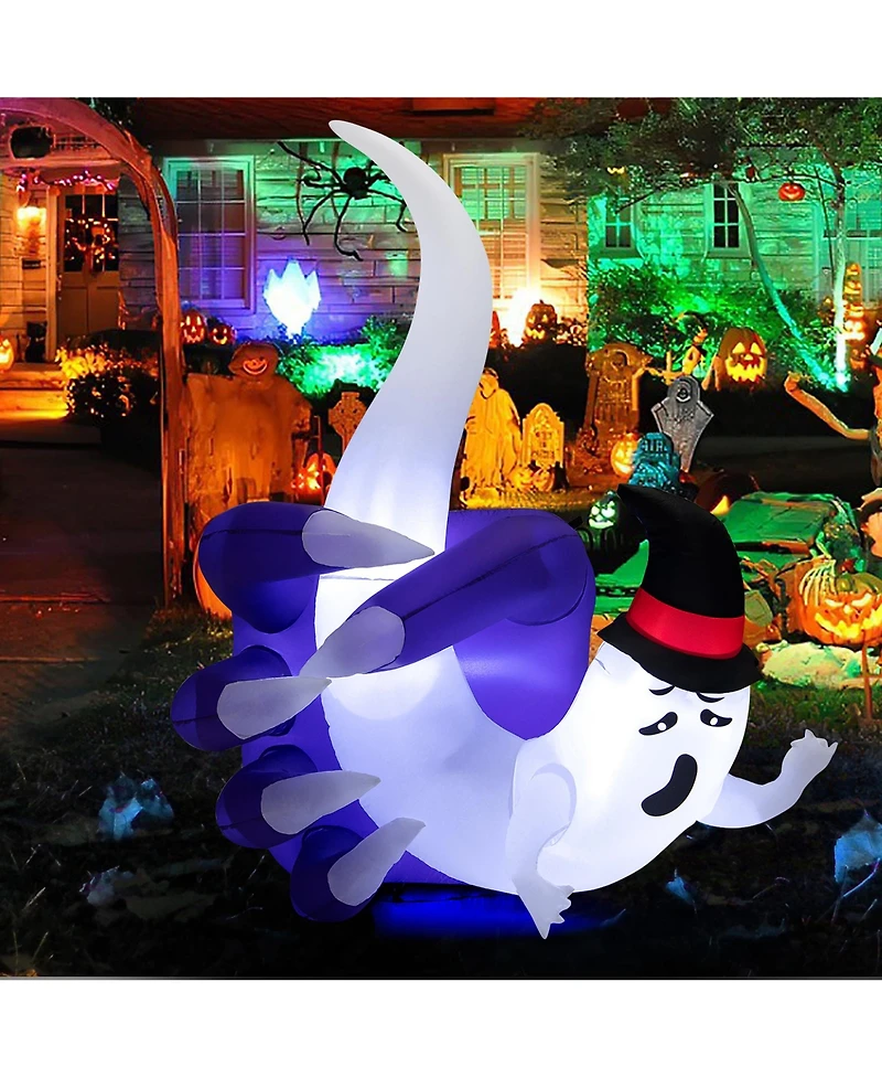 6 Ft Halloween Inflatable Hand Hold the Ghost with Built-in Led & Air Blower