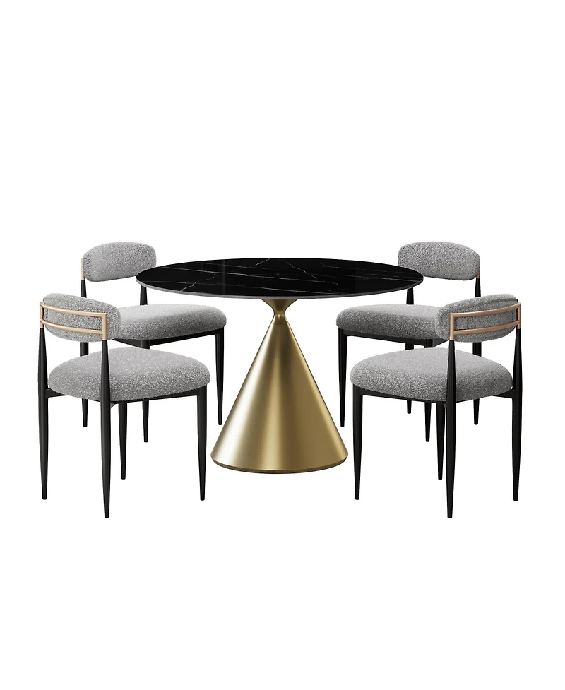 Morden Fort 5 Piece Round 47'' Faux Marble Dining Room Set Black Table with Grey Boucle Armless Chair Kitchen