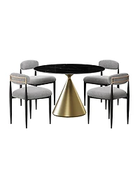 Morden Fort 5 Piece Round 47'' Faux Marble Dining Room Set Black Table with Grey Boucle Armless Chair Kitchen