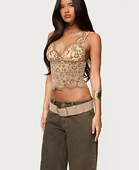 Edikted Women's Araura Velvet Floral Sheer Top