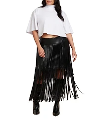 Eloquii Women's Plus Faux Leather Fringe Skirt