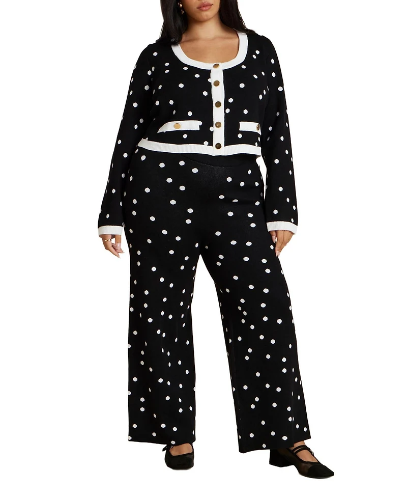 Eloquii Women's Plus Polka Dot Intarsia Pant