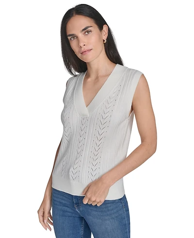 Nautica Jeans Women's V-Neck Pointelle Sweater