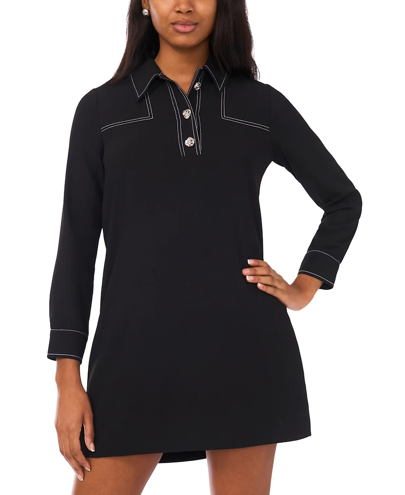 Msk Petite Collared Neck Long Sleeves Shirtdress