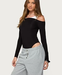 Edikted Women's Layered Ribbed Off Shoulder Bodysuit