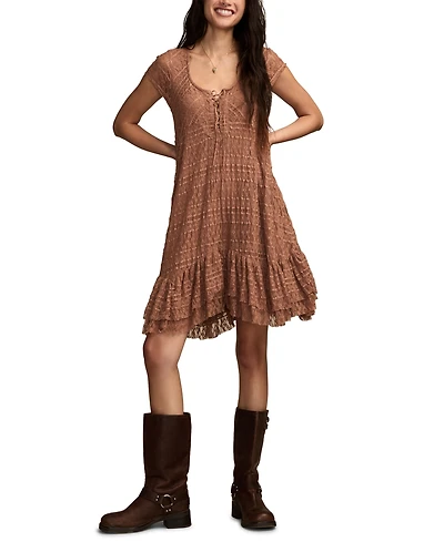 Lucky Brand Women's Lace Short Sleeves Mini Dress
