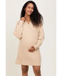 Pinkblush Maternity Taupe Chunky Knit Collared Sweater Dress