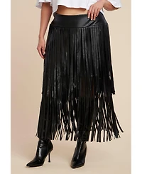 Eloquii Women's Plus Faux Leather Fringe Skirt