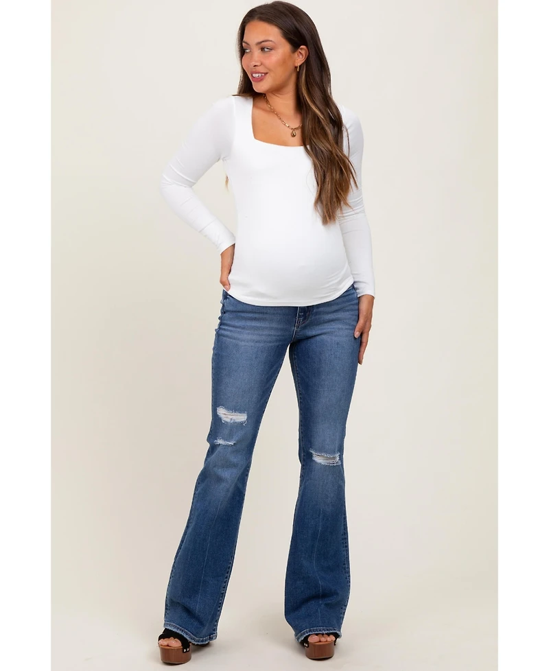 Pinkblush Maternity Navy Blue Distressed Flare Jeans