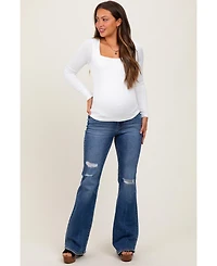 Pinkblush Maternity Navy Blue Distressed Flare Jeans
