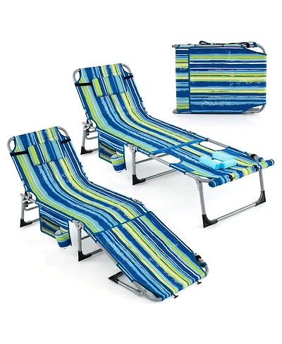Outdoor Folding Chaise 5-Position Lounge Chair with Adjustable Footrest