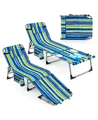 Outdoor Folding Chaise 5-Position Lounge Chair with Adjustable Footrest