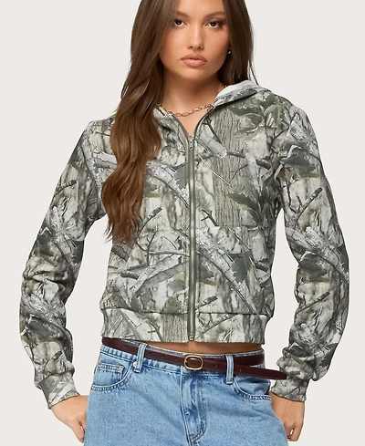 Edikted Women's Tayler Camo Zip Up Hoodie