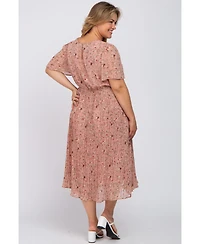 Pinkblush Plus Size Light Pink Floral Pleated Chiffon Midi Dress
