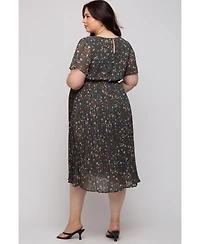 Pinkblush Plus Size Light Pink Floral Pleated Chiffon Midi Dress