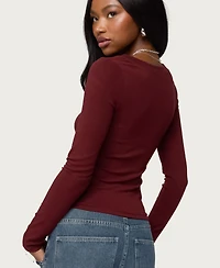 Edikted Women's Larna V Neck Ribbed T Shirt