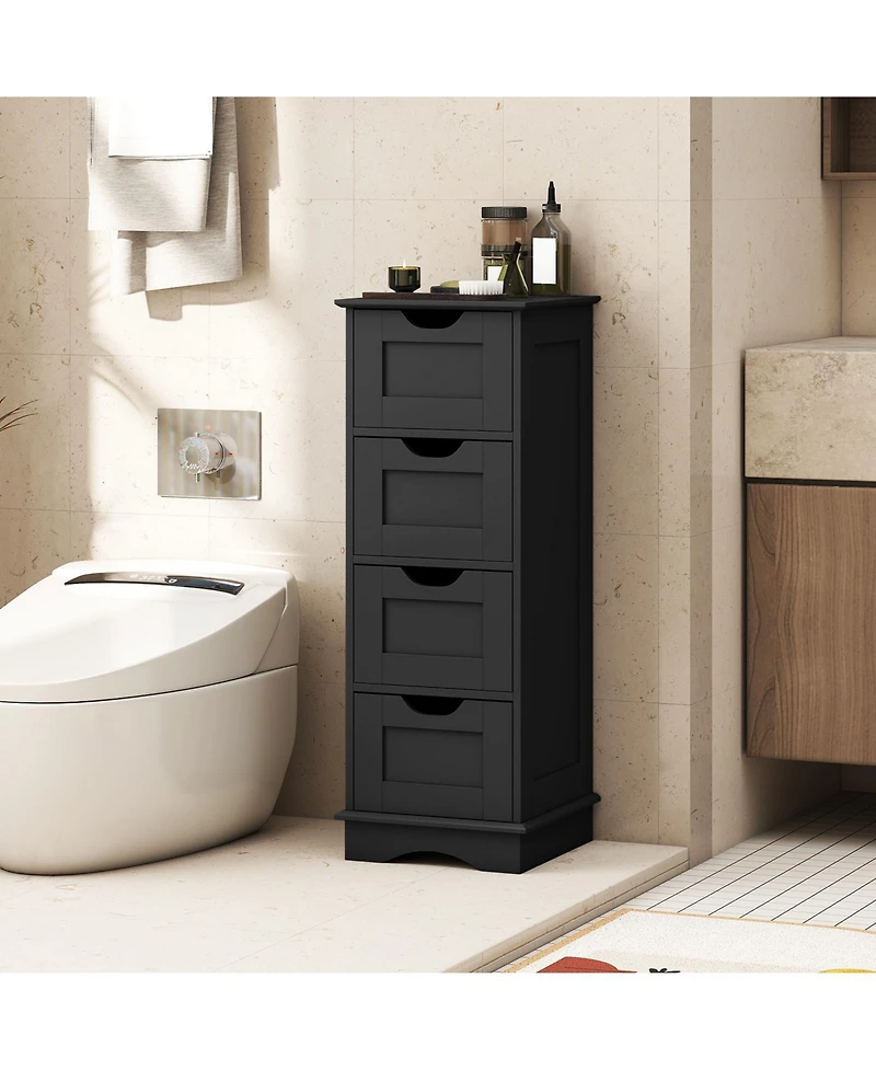 Gymax 4-Drawer Bathroom Cabinet w/Cut-out Handles Anti-toppling Device Narrow Entryway