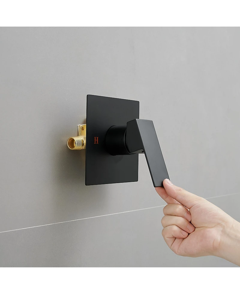 Greenspring Modern Single-Handle 2-Spray Rainfall Square Shower Faucet Set with Tub Spout Combo in Matte Black Valve Included