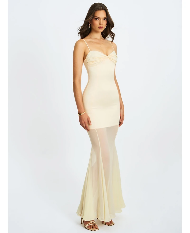 Miss Circle Women's Zayne Butter Yellow Ruch Breast Chiffon Mermaid Maxi Dress