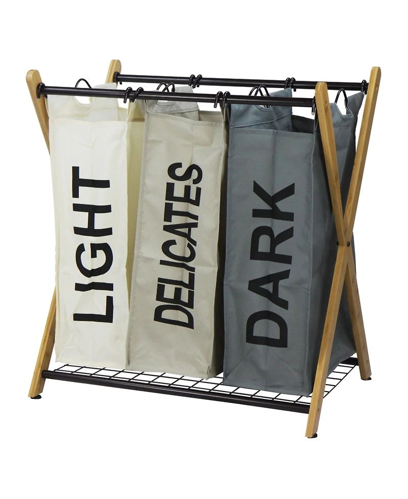 Oceanstar X-Frame Bamboo 3-Bag Laundry Sorter