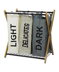 Oceanstar X-Frame Bamboo 3-Bag Laundry Sorter