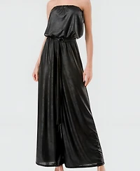 Modenaire Women's Strapless Satin Belted Jumpsuit