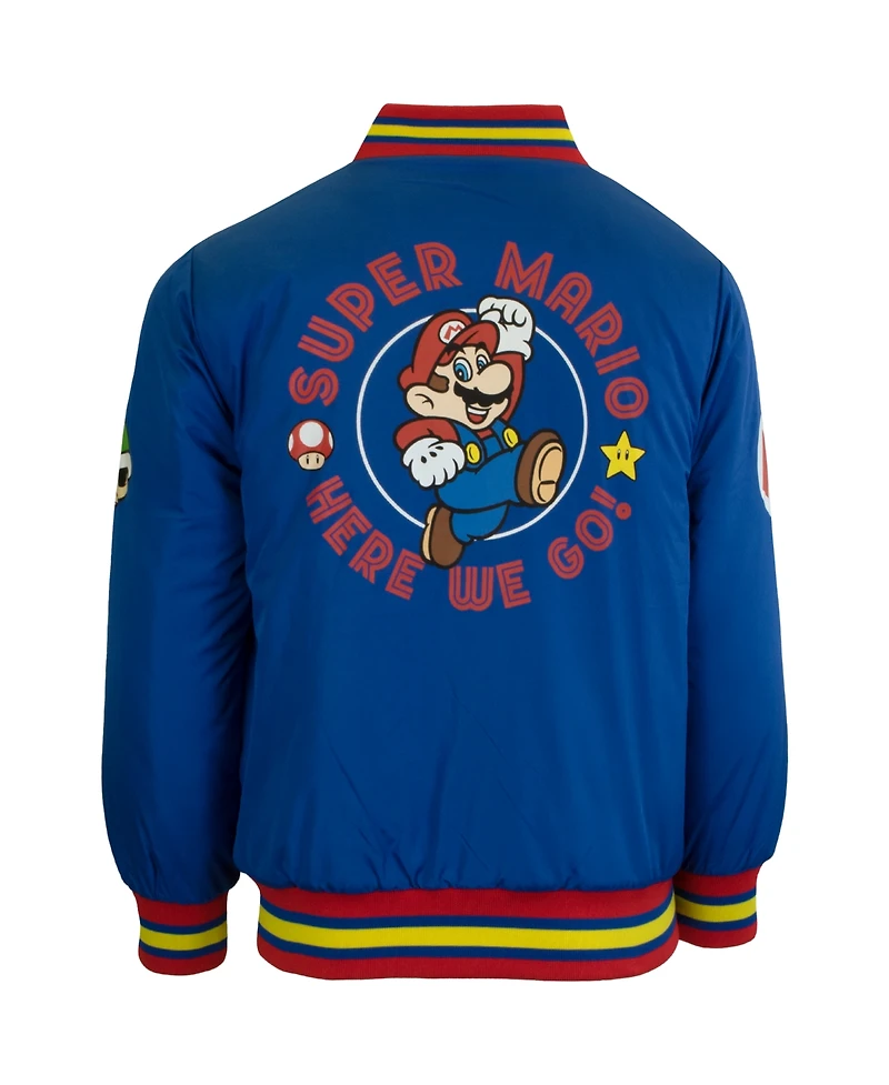 Super Mario Big Boys Nintendo Mario & Luigi Graphic Print Zip Up Bomber Varsity Jacket - Blue 7