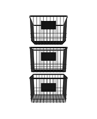 Oceanstar Metal Wire Organizer Bin Basket with Card Holder, Set of 3, Black