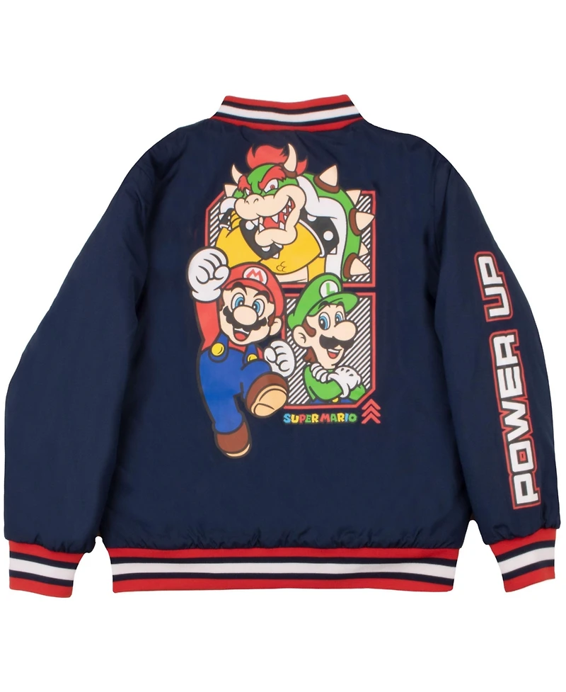 Mario Boys Super Luigi and Bowser Zip-Up Graphic Print Bomber Jacket