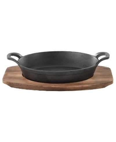 MegaChef Mini Cast Iron Oval Pan with Wood Tray